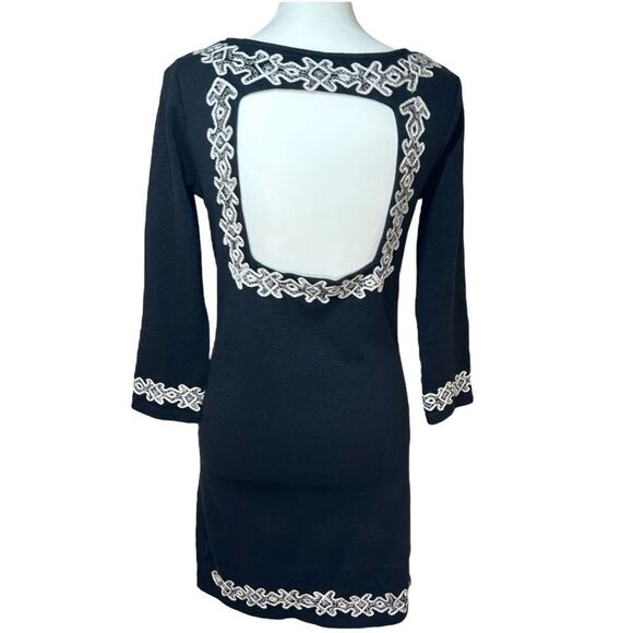 Free People Black Cut-Out Back Mini Dress White Embroidered Lace Dress Medium - Picture 7 of 7